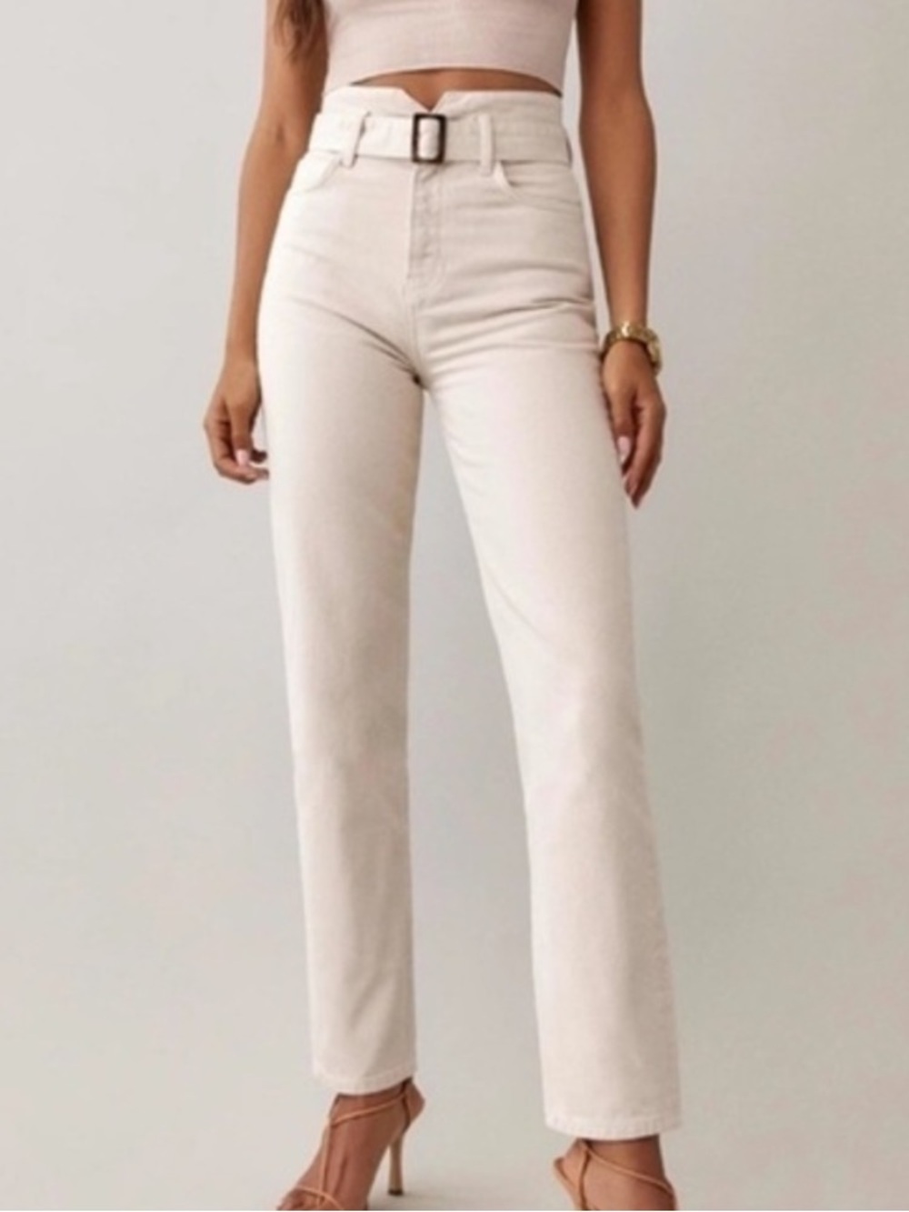 Reformation Cynthia High Rise Belted Straight Jeans Sz 28